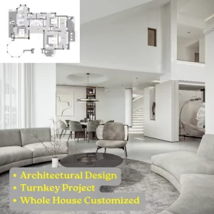Unique Contemporary Home Layout Design Modern Villa Floor Plan Architectural Drawing with 3D Interior Rendering