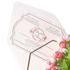 Unique Creative Shape Clear Acrylic Invite Gold Foil Luxury Design Wedding Invitation Card With White Envelope
