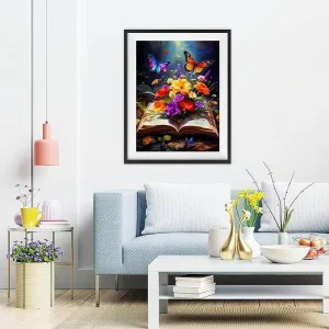 Unique Gift for Book Lovers & Nature Fans Whimsical Book of Flowers & Butterflies Diamond Painting
