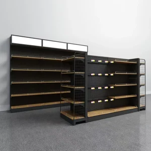 Used Factory Direct Metallic Iron Wood Supermarket Shop Display Stand Rack with LED Lights