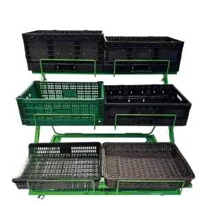 Used Heavy Duty Metal Customized Commercial Store Gondola Supermarket Fruit Vegetable Display Stand Rack Detachable Basket