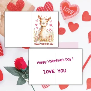 Valentine’s Day Card, Customized Size, Cartoon Style, Square Folded, Handwritten Message, Embossed Digital Print