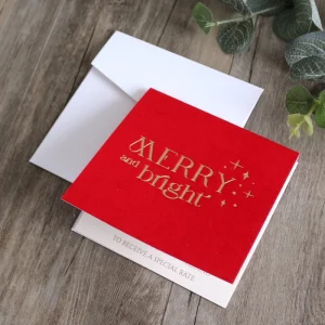 Velvet Christmas Greeting Card Custom Gold Foil Holiday Folded Card With Matching White Envelope