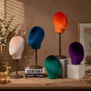 Velvet Covered Head Mannequin Stand with Wooden Base Tabletop Accessory Wig Display Model