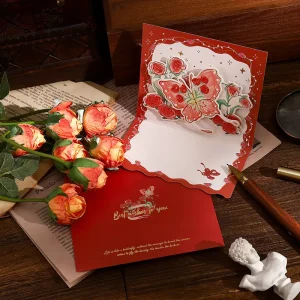 Vintage 3D Pop up Rose Butterfly Floral Greeting Cards with Gold Foil Envelope Custom Printed Holiday Thank You Cards