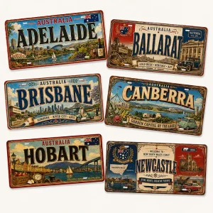 Vintage Australia City Scenic Decorative Car Plate Tin Sign Rustic Retro Metal Plaque Old Fashioned Store Wall Poster Metal Sign