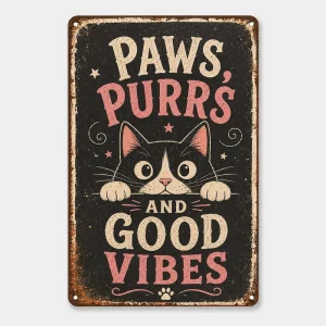Vintage Cat Tin Sign Retro Metal Wall Plaque for Home, Coffee Shop, or Bar