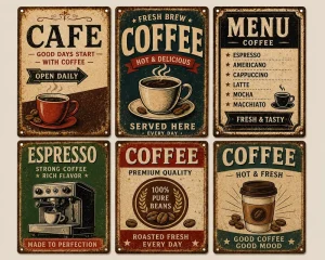 Vintage Coffee Menu Metal Tin Sign Retro Cafe Home Bar Kitchen Wall Decor Coffee Metal Poster