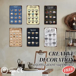 Vintage Coffee Metal Tin Sign Coffee Menu Poster Cafe Wall Decor Restaurant Sign Barista Artwork Kitchen Decoration