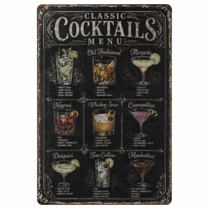 Vintage Commercial-Grade Cocktail Recipe Metal Wall Sign for Pub, Restaurant, Cafe, Hotel, or Kitchen