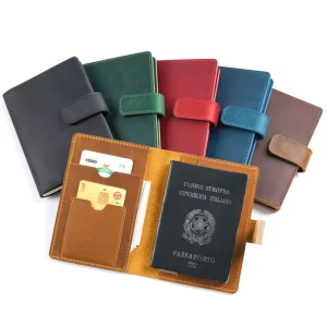 Vintage Crazy Horse Leather Travel Passport Cover Slim Card Holder Wallet Genuine Leather Passport Button RFID