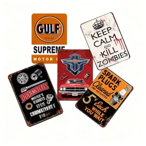 Vintage Customizable Metal Plaque UV Printing Rectangle Shape Garage Theme Home Bar Kitchen Decor Retro Nostalgic Collectible