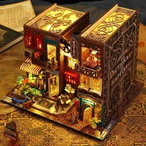 Vintage European Street Wooden Book Nook DIY 3D Retro Book Scene Dollhouse Model Handmade Home Decor Gift