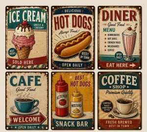 Vintage Hot Dog Metal Tin Sign Retro Cafe Restaurant Ice Cream Shop Wall Decor Distressed Metal Poster
