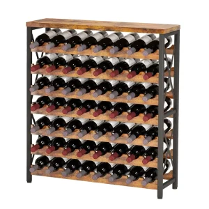 Vintage Industrial Vintage Wine Rack 7 Tiers 48 Bottle Capacity Sturdy Metal Frame and Wood Shelves with Top for Display