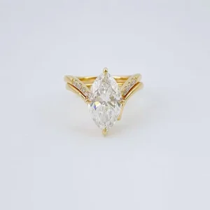 Vintage Marquise Cut Lab Grown Diamond Double Ring Set 18K Yellow Gold Plated Bridal Enhancer Engagement Wedding Ring for Women
