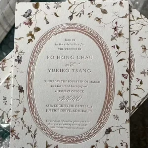 Vintage Rose Gold 600gsm Cotton Paper Wedding Invitation Card With Envelope Letterpress Foil Embossed Custom Printing