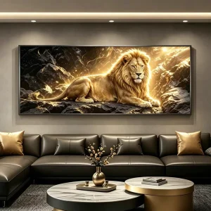 Wall Art Black and Gold Lion Posters Animal Canvas Print Painting for Living Room Home Decoration