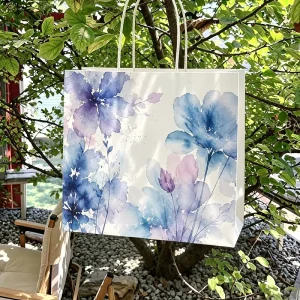 Watercolor Floral Art Print White Paper Shopping Bag Custom Illustration Gift Packaging for Boutique Florist