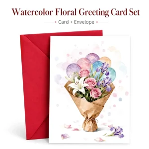 Watercolor Floral Greeting Card Set with Red Envelope for Gifts and Special Occasions