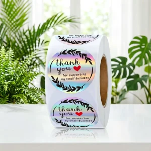 Waterproof Adhesive Vinyl Stickers Custom Printing Holographic Thank You Stickers RTS 500PCS per Roll 1in 2.5cm