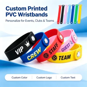 Waterproof PVC Wristband Custom Logo Printing Adjustable Metal Snap Colorful Water Park Resort Pool Party Bracelet Bulk OEM