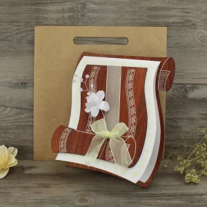 Wave Shape Antique Rustic Wooden Card Wedding Invitation with Chiffon Ribbon and Flower