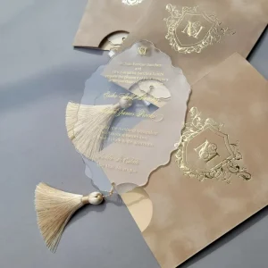 Wedding Invitation Set Minimalist Velvet Envelope Acrylic Invitation Bridal Shower Gold Foil Press with QR Code RSVP Cards
