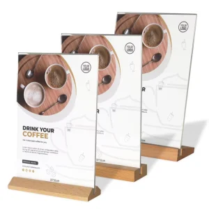 Wedding Photo Display Stand With A4 Clear Acrylic T-Shape Frame Wood Base for Tabletop Menu Flyer
