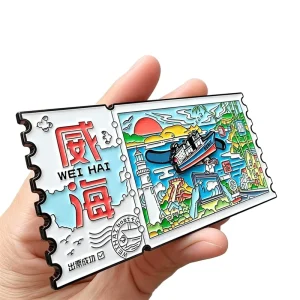 Weihai Boat Ticket Metal Fridge Magnet Enamel Custom Souvenir Refrigerator Magnet Travel Gift OEM