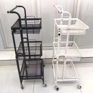 Wheeled 3 Tier Rotatable Foldable Metal Kitchen Cart Multifunctional Seasoning Storage Rack Countertop Condiment Display Shelf