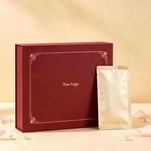 White Card Folding Box with Cosmetic Mask Bag Packaging Set for Facial Sheet Products and Beauty Care Collections