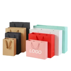 White Cardboard Art Paper Eco-friendly Luxury Packaging Bags Lamination Ribbon Handles Custom Logo Printing for Shoes Clothing