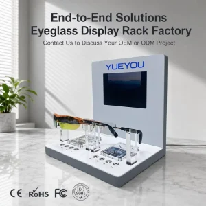 White Interactive Smart Eyewear Display Stand Built In Digital Screen Clear Acrylic Lightweight Eco Friendly Desktop Countertop