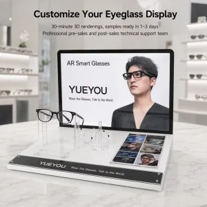White LED Backlit Lightbox Acrylic AR Smart Glasses Display Stand Clear Eyewear Holders Feature Info Showcase Counter Rack