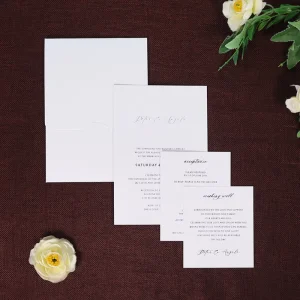 White Pearl Wedding Invitation with Subtle Embossed Initial with RSVP Wishing Well Cards & Envelope for Formal Wedding Reception