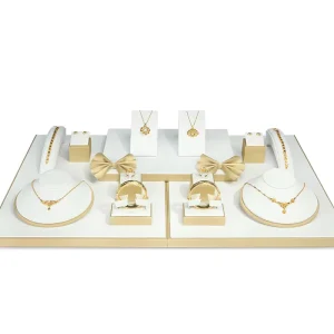White Suede PU Leather Table Jewelry Display Set Earrings Busts Store Showcase Jewelry Display Stands Set