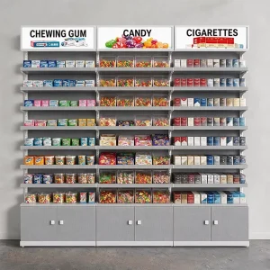 White Tobacco Display Cabinet Space Saving Cigarette Merchandiser Stand Durable Wood Metal Frame Adjustable Heavy Duty Display