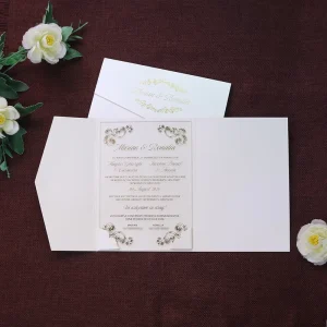 White Tri Fold Invitation Hardcover Card Custom Hot Stamp Transparent Acrylic Wedding Invite With Envelope