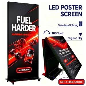 WiFi Controlled LED Poster Banner with Animation Elevator Wayfinding P1.2-P2.5 Pixel Pitch Portable Foldable Video Wall Display