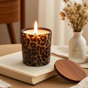Wild Luxury Leopard Print 300ml Glass Candle Jar Animal Pattern Aesthetic Vessel