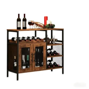 Wine Rack Storage Shelf, Detachable Coffee Bar Cabinet with Double-door Cabinet, Multi-functional Red Wine Rack Stand