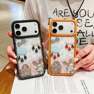 Women Luxury Bling Rhinestone 3D Design Phone Case For IPhone 17 16 15 14 13 Glitter Epoxy Shockproof Candy Color Bumper Cover