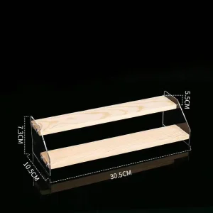 Wood Acrylic Display Stand 2 Step Tiered Wooden Display Shelf Risers Organizer Tabletop Vendor Display Shelf