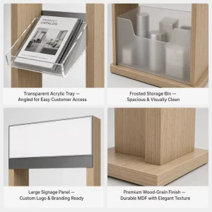 Wood Grain Retail Dump Bin Floor Display Stand with Brochure Tray for Supermarket Shop