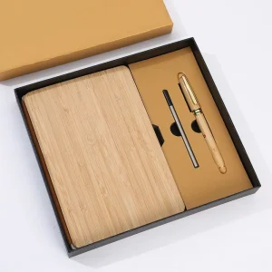 Wood Hardcover Notebook Gift Set with Silk-Screen Printing for Business Souvenirs