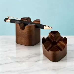 Wood Pencil & Pen Holder for Desk Wooden Fountain Pen Holder Minimalist Single Pen Display Stand