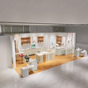 Wood Showcase Modern Counter Table Store Display Furniture Exterior Cosmetic Shop Design