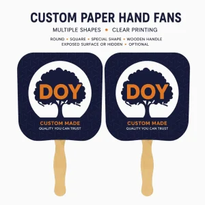 Wooden Handle Paper Hand Fans with Printed Logo for Trade Shows and Promotions