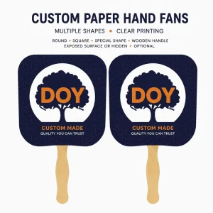 Wooden Handle Paper Supplier Distinct Shape Coated Paper Hand Fans with Custom Printed Logo